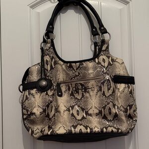 Jessica Simpson Black and Cream Snake Print Shoulder Bag